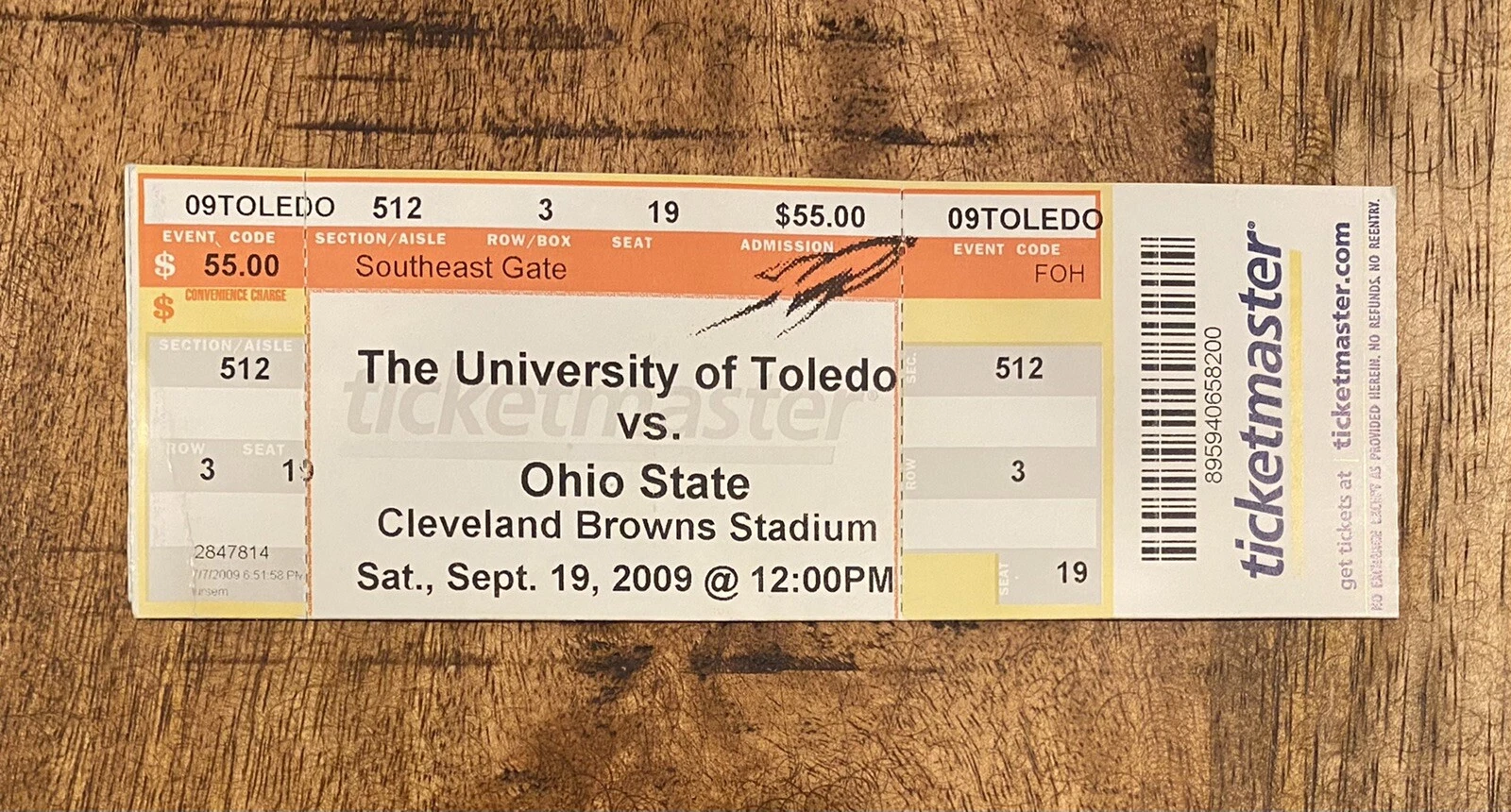 2009 Toledo vs. Ohio State Ticket Stub